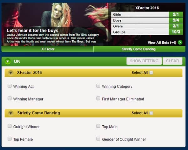betting on TV programmes at Coral